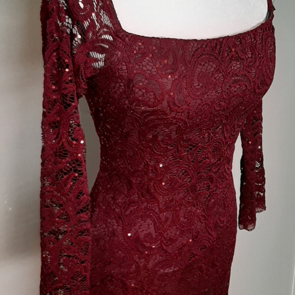NWOT Burgundy MY MICHELLE Bodycon Dress with lace and sequins, size 11 - Picture 8 of 8